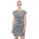 Marble light gray with bright cyan blue veins texture floor background retro neon 80s style neon colors print luxuous real marble Cap Sleeve Bodycon Dress View1