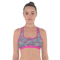 Marble Light Gray With Bright Magenta Pink Veins Texture Floor Background Retro Neon 80s Style Neon Colors Print Luxuous Real Marble Cross Back Sports Bra by genx