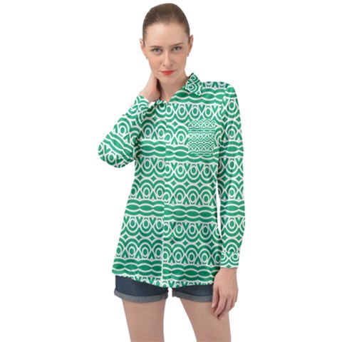 Pattern Green Long Sleeve Satin Shirt by Mariart