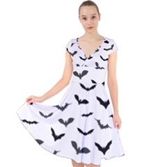 Bats Pattern Cap Sleeve Front Wrap Midi Dress by Sobalvarro