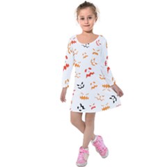 Pumpkin Faces Pattern Kids  Long Sleeve Velvet Dress by Sobalvarro