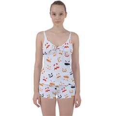 Pumpkin Faces Pattern Tie Front Two Piece Tankini by Sobalvarro