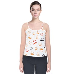 Pumpkin Faces Pattern Velvet Spaghetti Strap Top by Sobalvarro