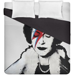 Banksy Graffiti Uk England God Save The Queen Elisabeth With David Bowie Rockband Face Makeup Ziggy Stardust Duvet Cover Double Side (king Size) by snek