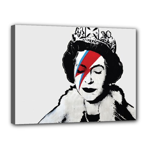 Banksy Graffiti Uk England God Save The Queen Elisabeth With David Bowie Rockband Face Makeup Ziggy Stardust Canvas 16  X 12  (stretched) by snek