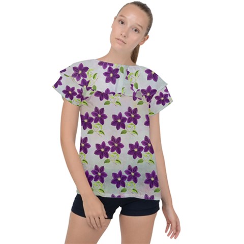 Purple Flower Ruffle Collar Chiffon Blouse by HermanTelo