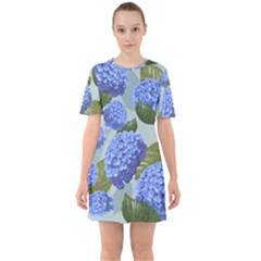 Hydrangea  Sixties Short Sleeve Mini Dress by Sobalvarro