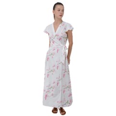 Pattern Orchidée Fleurs Flutter Sleeve Maxi Dress by kcreatif