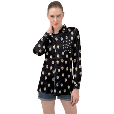 Pattern Marguerites Long Sleeve Satin Shirt by kcreatif