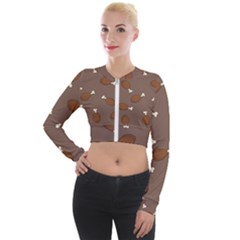 Turkey Leg Pattern - Thanksgiving Long Sleeve Cropped Velvet Jacket by Valentinaart