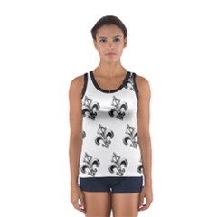 French France Fleur De Lys Metal Pattern Black And White Antique Vintage Sport Tank Top  by Quebec