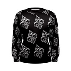 French France Fleur De Lys Metal Pattern Black And White Antique Vintage Black Rocker Women s Sweatshirt by Quebec