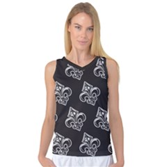 French France Fleur De Lys Metal Pattern Black And White Antique Vintage Black Rocker Women s Basketball Tank Top by Quebec