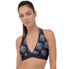 French France Fleur De Lys Metal Pattern Black And White Antique Vintage Black Rocker Halter Plunge Bikini Top by Quebec