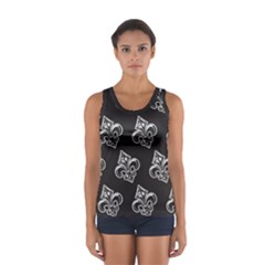 French France Fleur De Lys Metal Pattern Black And White Antique Vintage Black Rocker Sport Tank Top  by Quebec