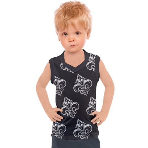 French France Fleur De Lys Metal Pattern Black And White Antique Vintage Black Rocker Kids  Mesh Tank Top by Quebec