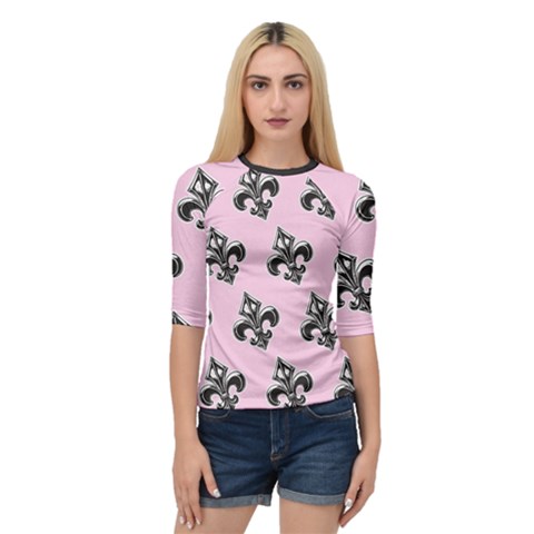 French France Fleur De Lys Metal Pattern Black And White Antique Vintage Pink And Black Rocker Quarter Sleeve Raglan Tee by Quebec