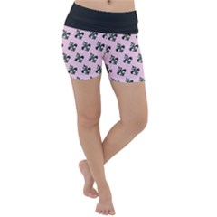 French France Fleur De Lys Metal Pattern Black And White Antique Vintage Pink And Black Rocker Lightweight Velour Yoga Shorts by Quebec