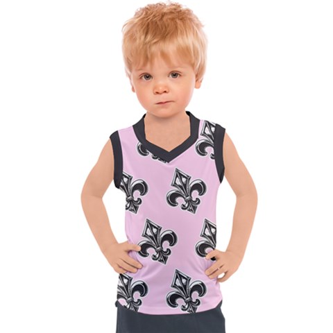 French France Fleur De Lys Metal Pattern Black And White Antique Vintage Pink And Black Rocker Kids  Mesh Tank Top by Quebec