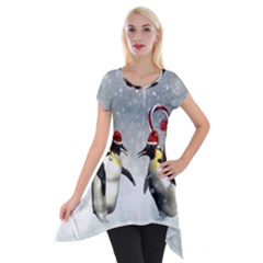 Funny Penguin In A Winter Landscape Short Sleeve Side Drop Tunic by FantasyWorld7