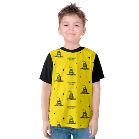 Gadsden Flag Don t Tread On Me Yellow And Black Pattern With American Stars Kids  Cotton Tee by snek