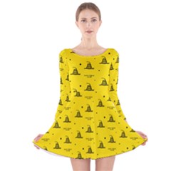 Gadsden Flag Don t Tread On Me Yellow And Black Pattern With American Stars Long Sleeve Velvet Skater Dress by snek