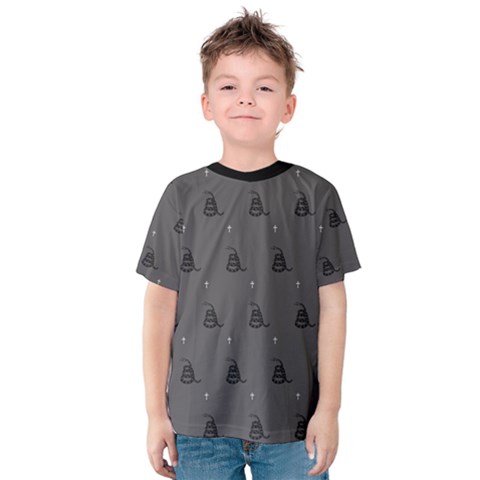 Gadsden Flag Don t Tread On Me Black And Gray Snake And Metal Gothic Crosses Kids  Cotton Tee by snek