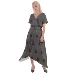 Gadsden Flag Don t Tread On Me Black And Gray Snake And Metal Gothic Crosses Cross Front Sharkbite Hem Maxi Dress by snek