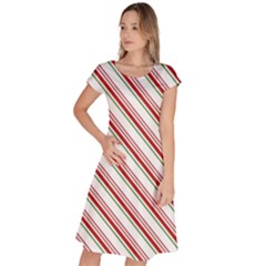 White Candy Cane Pattern With Red And Thin Green Festive Christmas Stripes Classic Short Sleeve Dress by genx