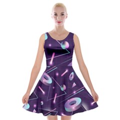 Retrowave Aesthetic Vaporwave Retro Memphis Pattern 80s Design Geometrical Shapes Futurist Pink Blue 3d Velvet Skater Dress by genx