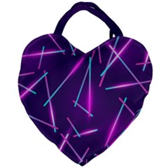 Retrowave Aesthetic Vaporwave Retro Memphis Pattern 80s Design Geometric Shapes Futurist Purple Pink Blue Neon Light Giant Heart Shaped Tote by genx