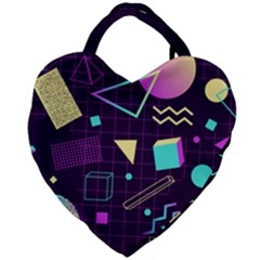 Retrowave Aesthetic Vaporwave Retro Memphis Pattern 80s Design 3d Geometric Shapes Giant Heart Shaped Tote by genx