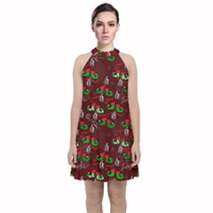 Elves Jingle Velvet Halter Neckline Dress  by bloomingvinedesign