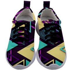 Retrowave Aesthetic Vaporwave Retro Memphis Triangle Pattern 80s Yellow Turquoise Purple Kids Athletic Shoes by genx