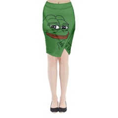 Pepe The Frog Smug Face With Smile And Hand On Chin Meme Kekistan All Over Print Green Midi Wrap Pencil Skirt by snek