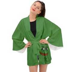 Pepe The Frog Smug Face With Smile And Hand On Chin Meme Kekistan All Over Print Green Long Sleeve Kimono by snek