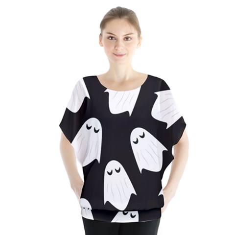 Ghost Halloween Pattern Batwing Chiffon Blouse by Amaryn4rt