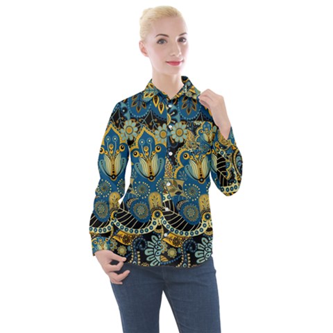 Retro Ethnic Background Pattern Vector Women s Long Sleeve Pocket Shirt by Amaryn4rt