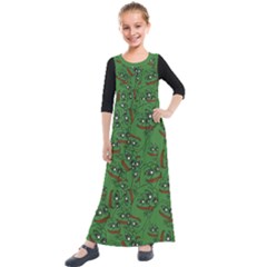 Pepe The Frog Perfect A-ok Handsign Pattern Praise Kek Kekistan Smug Smile Meme Green Background Kids  Quarter Sleeve Maxi Dress by snek