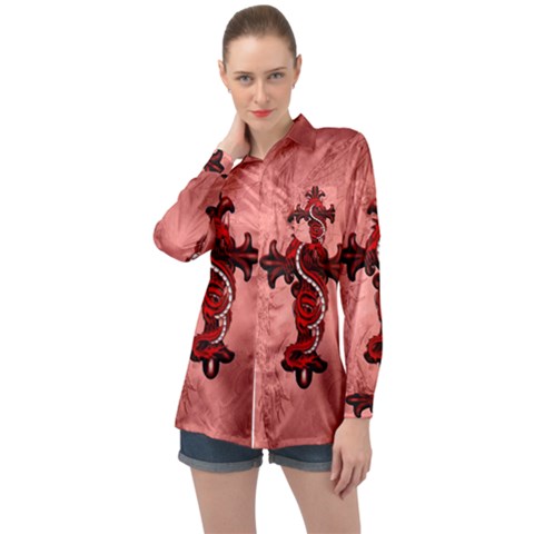 Awesome Chinese Dragon Long Sleeve Satin Shirt by FantasyWorld7