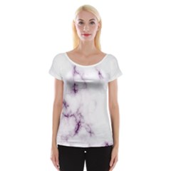 White Marble Violet Purple Veins Accents Texture Printed Floor Background Luxury Cap Sleeve Top by genx