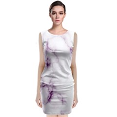 White Marble Violet Purple Veins Accents Texture Printed Floor Background Luxury Sleeveless Velvet Midi Dress by genx