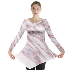 Marble With Metallic Rose Gold Intrusions On Gray White Stone Texture Pastel Pink Background Long Sleeve Tunic  by genx