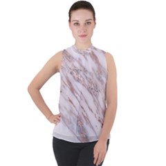 Marble With Metallic Rose Gold Intrusions On Gray White Stone Texture Pastel Pink Background Mock Neck Chiffon Sleeveless Top by genx