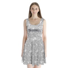 Silver And White Glitters Metallic Finish Party Texture Background Imitation Split Back Mini Dress  by genx