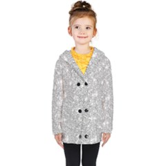 Silver And White Glitters Metallic Finish Party Texture Background Imitation Kids  Double Breasted Button Coat by genx