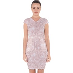 Rose Gold Pink Glitters Metallic Finish Party Texture Imitation Pattern Capsleeve Drawstring Dress  by genx