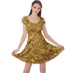 Gold Glitters Metallic Finish Party Texture Background Faux Shine Pattern Cap Sleeve Dress by genx