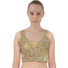 Retro Gold Glitters Golden Disco Ball Optical Illusion Velvet Racer Back Crop Top by genx