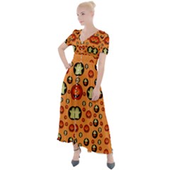 Happy Pumkins And Ghosts And  They Love The Season Button Up Short Sleeve Maxi Dress by pepitasart